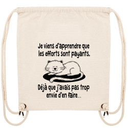 Sac à dos en toile recyclée naturel Les efforts sont payants (Gondrax,Humour,Animaux,Chats,Paresse)