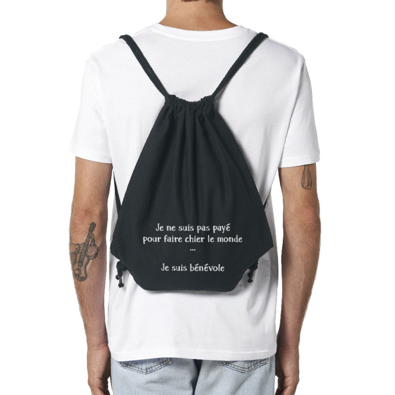 Sac à dos en toile recyclée noir Bénévole (Homme) (Gondrax,Slogans Débiles,Humour)