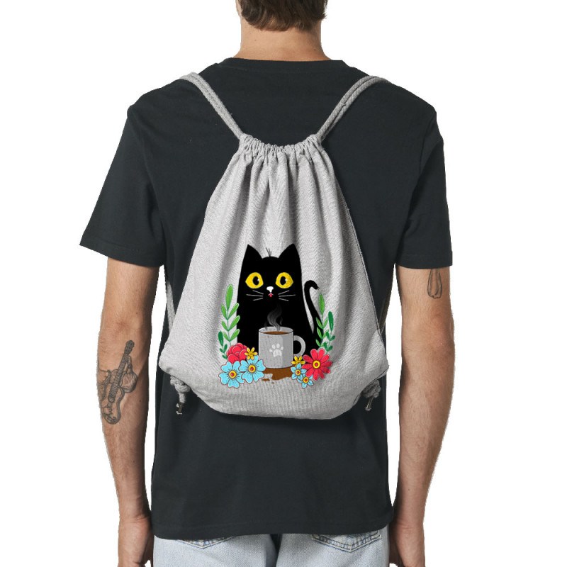 Sac à dos en toile recyclée gris chiné Coffee cat (Animaux,Fruits & Légumes,Manga Kawaï japan,Chats)