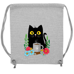 Sac à dos en toile recyclée gris chiné Coffee cat (Animaux,Fruits & Légumes,Manga Kawaï japan,Chats)