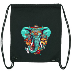Sac à dos en toile recyclée noir Elephant flowers (Animaux,Ethnique)