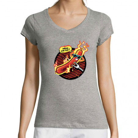 T-shirt femme col V "BBQ...