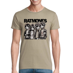 T-shirt homme coton bio kaki Ratmones (Ramones) (Animaux,Détournements,Gondrax)