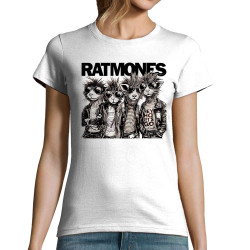 T-shirt femme blanc Ratmones (Ramones) (Animaux,Détournements,Gondrax)