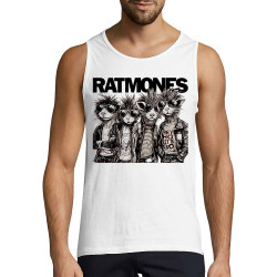Débardeur homme blanc Ratmones (Ramones) (Animaux,Détournements,Gondrax)