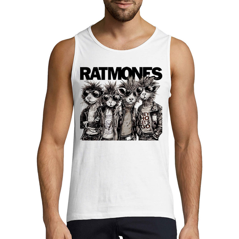 Débardeur homme blanc Ratmones (Ramones) (Animaux,Détournements,Gondrax)