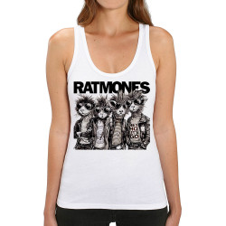 Débardeur femme coton bio blanc Ratmones (Ramones) (Animaux,Détournements,Gondrax)