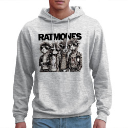 Sweat homme à capuche gris chiné clair Ratmones (Ramones) (Animaux,Détournements,Gondrax)