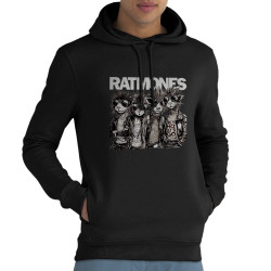 Sweat homme à capuche coton bio noir Ratmones (Ramones) (Animaux,Détournements,Gondrax)