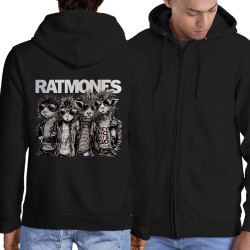 Sweat homme à capuche zippé noir Ratmones (Ramones) (Animaux,Détournements,Gondrax)