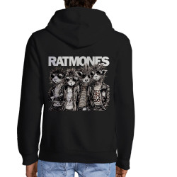 Sweat homme à capuche zippé noir Ratmones (Ramones) (Animaux,Détournements,Gondrax)