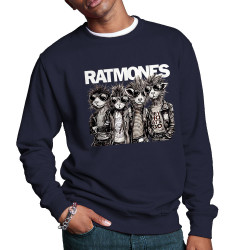 Sweat homme col rond bleu marine Ratmones (Ramones) (Animaux,Détournements,Gondrax)