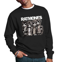 Sweat homme col rond noir Ratmones (Ramones) (Animaux,Détournements,Gondrax)
