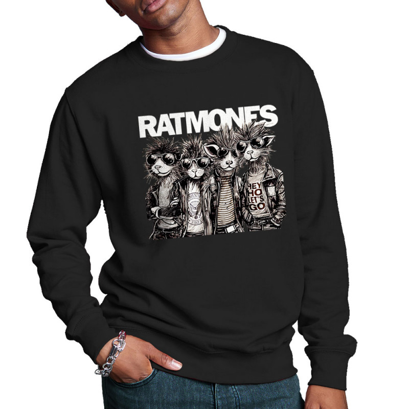 Sweat homme col rond noir Ratmones (Ramones) (Animaux,Détournements,Gondrax)
