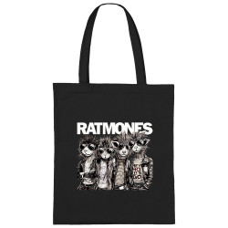 Sac shopping en toile noir Ratmones (Ramones) (Animaux,Détournements,Gondrax)