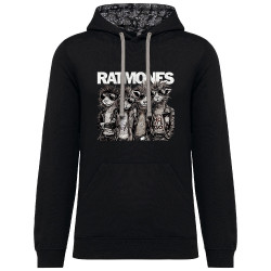 Sweat capuche à motifs unisexe noir et têtes de mort mexicaines Ratmones (Ramones) (Animaux,Détournements,Gondrax)