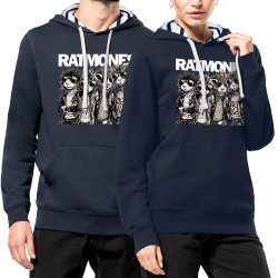 Sweat capuche à motifs unisexe bleu marine et marinière Ratmones (Ramones) (Animaux,Détournements,Gondrax)