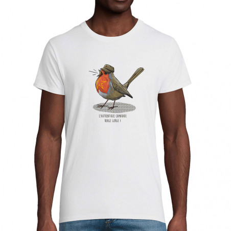 T-shirt homme coton bio blanc Camarade Rouge Gorge (Mr Mouton,Animaux,Humour)