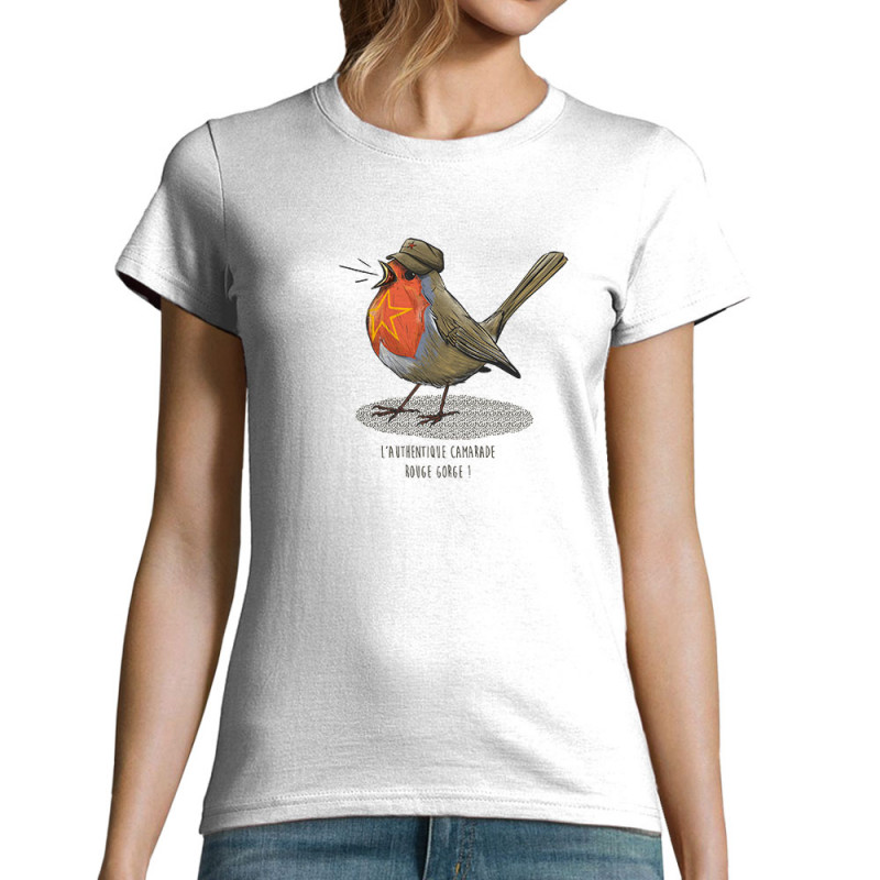 T-shirt femme blanc Camarade Rouge Gorge (Mr Mouton,Animaux,Humour)