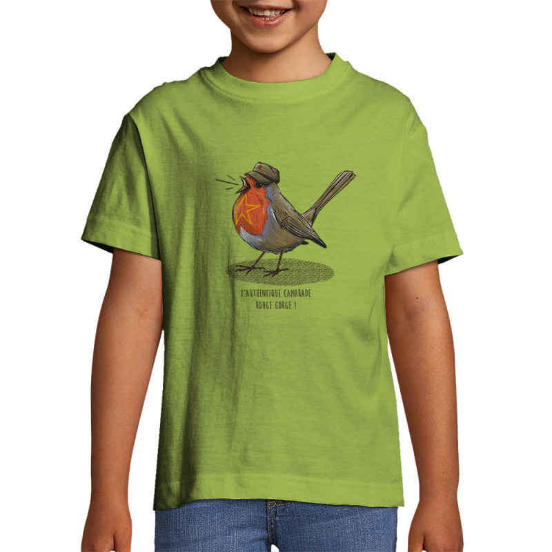 T-shirt enfant vert pomme Camarade Rouge Gorge (Mr Mouton,Animaux,Humour)