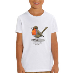 T-shirt enfant coton bio blanc Camarade Rouge Gorge (Mr Mouton,Animaux,Humour)