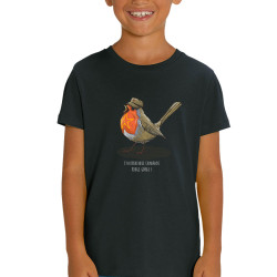 T-shirt enfant coton bio noir Camarade Rouge Gorge (Mr Mouton,Animaux,Humour)