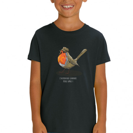T-shirt enfant coton bio noir Camarade Rouge Gorge (Mr Mouton,Animaux,Humour)