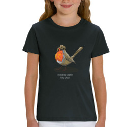 T-shirt enfant coton bio noir Camarade Rouge Gorge (Mr Mouton,Animaux,Humour)