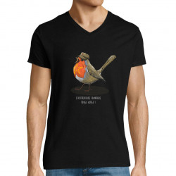 T-shirt homme col V noir Camarade Rouge Gorge (Mr Mouton,Animaux,Humour)