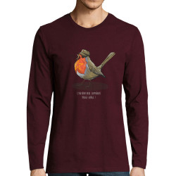 T-shirt homme manches longues bordeaux Camarade Rouge Gorge (Mr Mouton,Animaux,Humour)