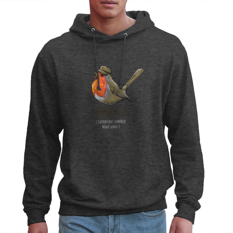 Sweat homme à capuche gris anthracite Camarade Rouge Gorge (Mr Mouton,Animaux,Humour)