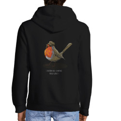 Sweat homme à capuche zippé noir Camarade Rouge Gorge (Mr Mouton,Animaux,Humour)