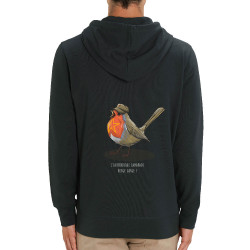 Sweat homme zippé à capuche coton bio noir Camarade Rouge Gorge (Mr Mouton,Animaux,Humour)