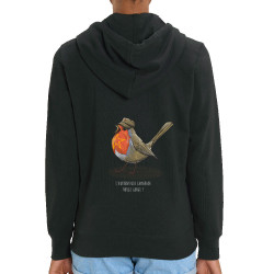 Sweat femme zippé à capuche coton bio noir Camarade Rouge Gorge (Mr Mouton,Animaux,Humour)