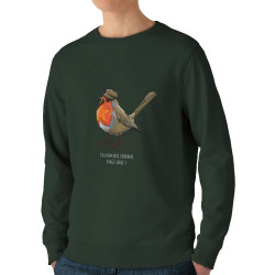 Sweat homme bio col rond vert foncé Camarade Rouge Gorge (Mr Mouton,Animaux,Humour)