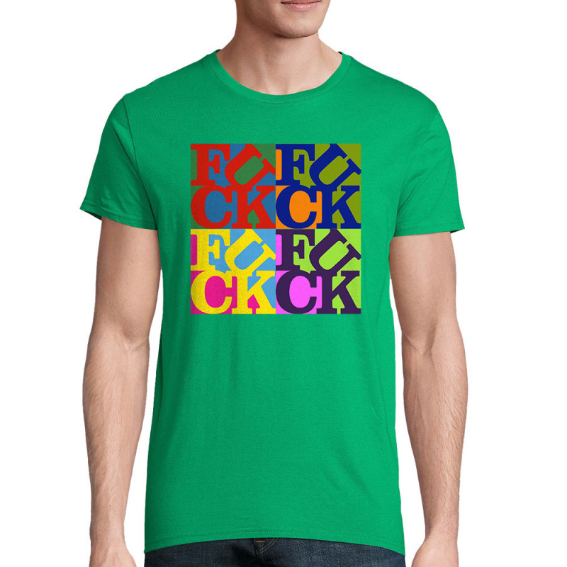 T-shirt homme coton bio vert prairie Fuck (Love) Warhol (Gondrax,Slogans Débiles,Musée)