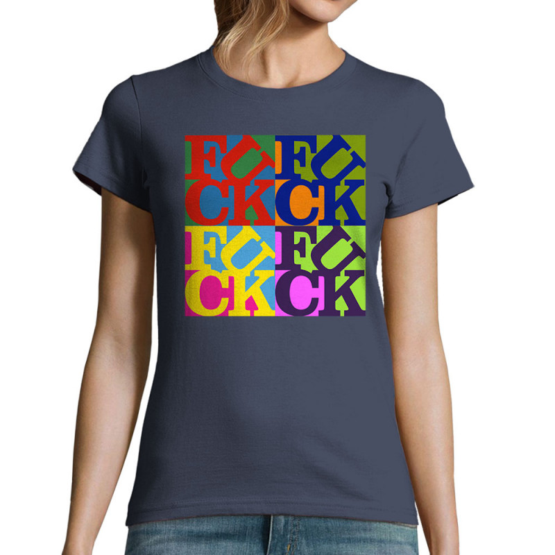 T-shirt femme bleu denim Fuck (Love) Warhol (Gondrax,Slogans Débiles,Musée)