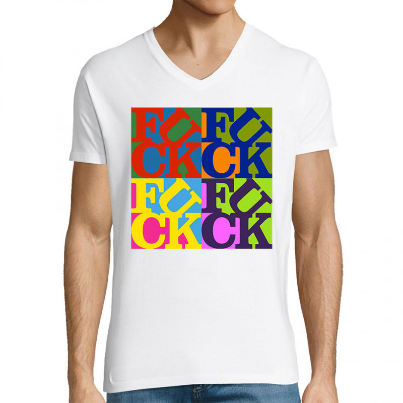 T-shirt homme col V blanc Fuck (Love) Warhol (Gondrax,Slogans Débiles,Musée)