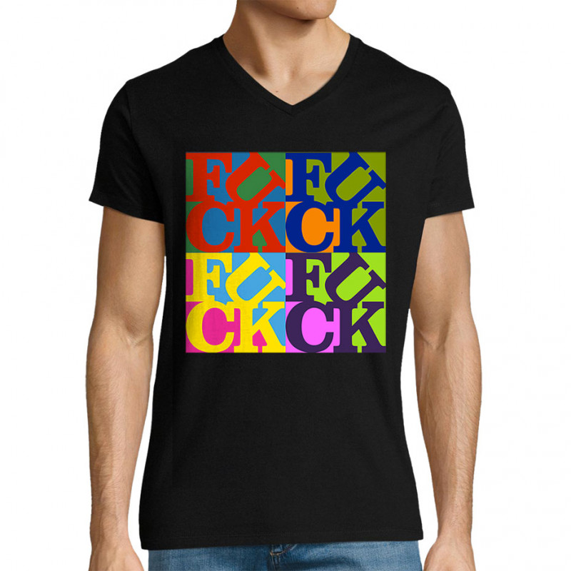 T-shirt homme col V noir Fuck (Love) Warhol (Gondrax,Slogans Débiles,Musée)