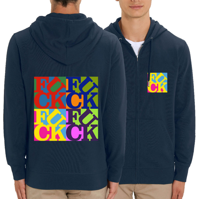 Sweat homme zippé à capuche coton bio bleu marine Fuck (Love) Warhol (Gondrax,Slogans Débiles,Musée)