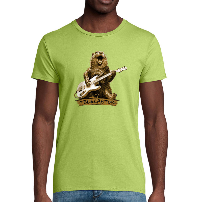 T-shirt homme coton bio vert pomme Telecastor (Gondrax,Animaux,Humour)