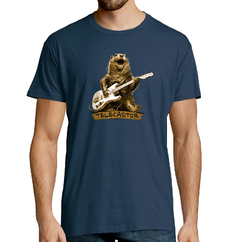 Tee-shirt homme bleu denim Telecastor (Gondrax,Animaux,Humour)