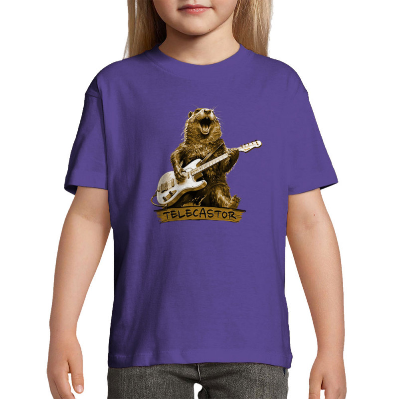 T-shirt enfant violet foncé Telecastor (Gondrax,Animaux,Humour)