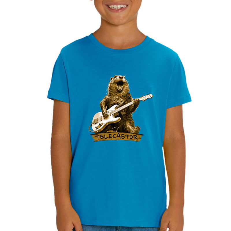 T-shirt enfant coton bio bleu azur Telecastor (Gondrax,Animaux,Humour)