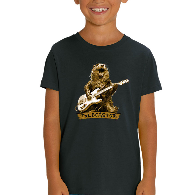 T-shirt enfant coton bio noir Telecastor (Gondrax,Animaux,Humour)