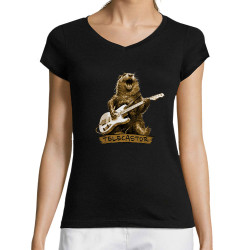 T-shirt femme col V noir Telecastor (Gondrax,Animaux,Humour)
