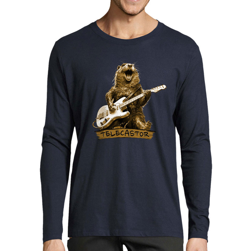 T-shirt homme manches longues bleu marine Telecastor (Gondrax,Animaux,Humour)