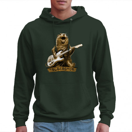 Sweat homme à capuche vert foncé Telecastor (Gondrax,Animaux,Humour)