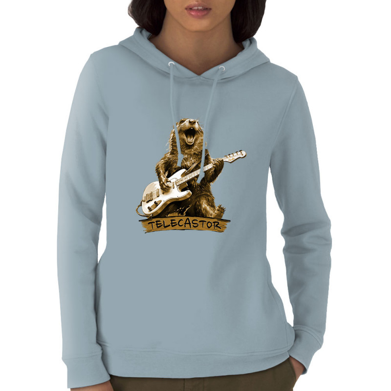 Sweat femme à capuche coton bio bleu ciel Telecastor (Gondrax,Animaux,Humour)