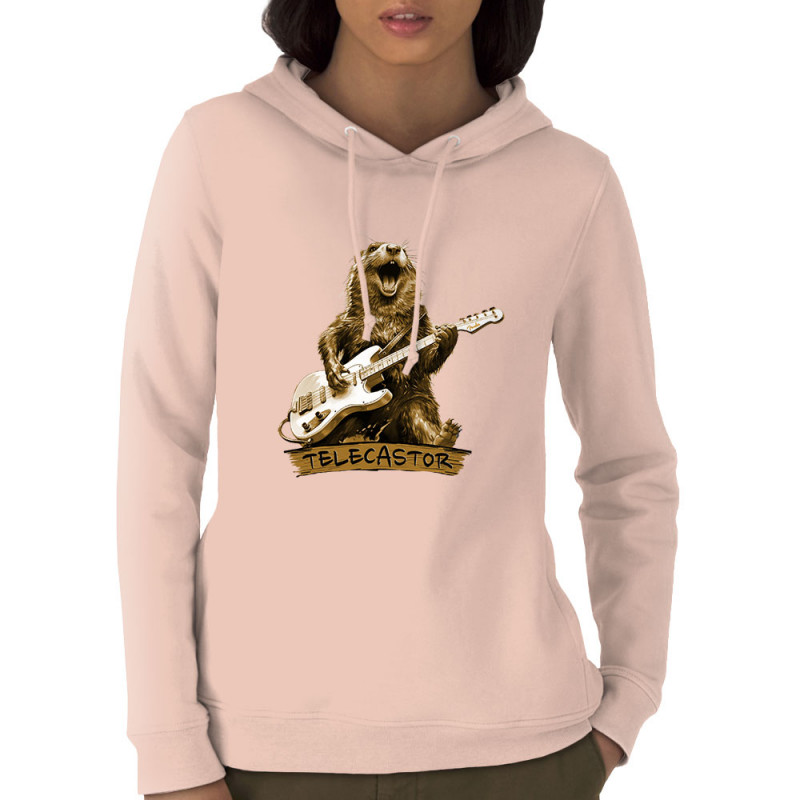 Sweat femme à capuche coton bio rose clair Telecastor (Gondrax,Animaux,Humour)